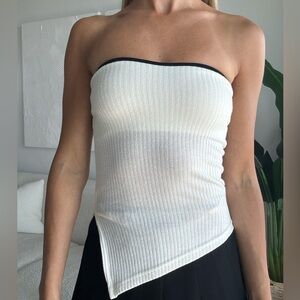 Oak & Fort White Strapless Ribbed Top